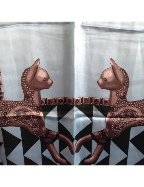 LANVIN vintage bronze and blue silk scarf