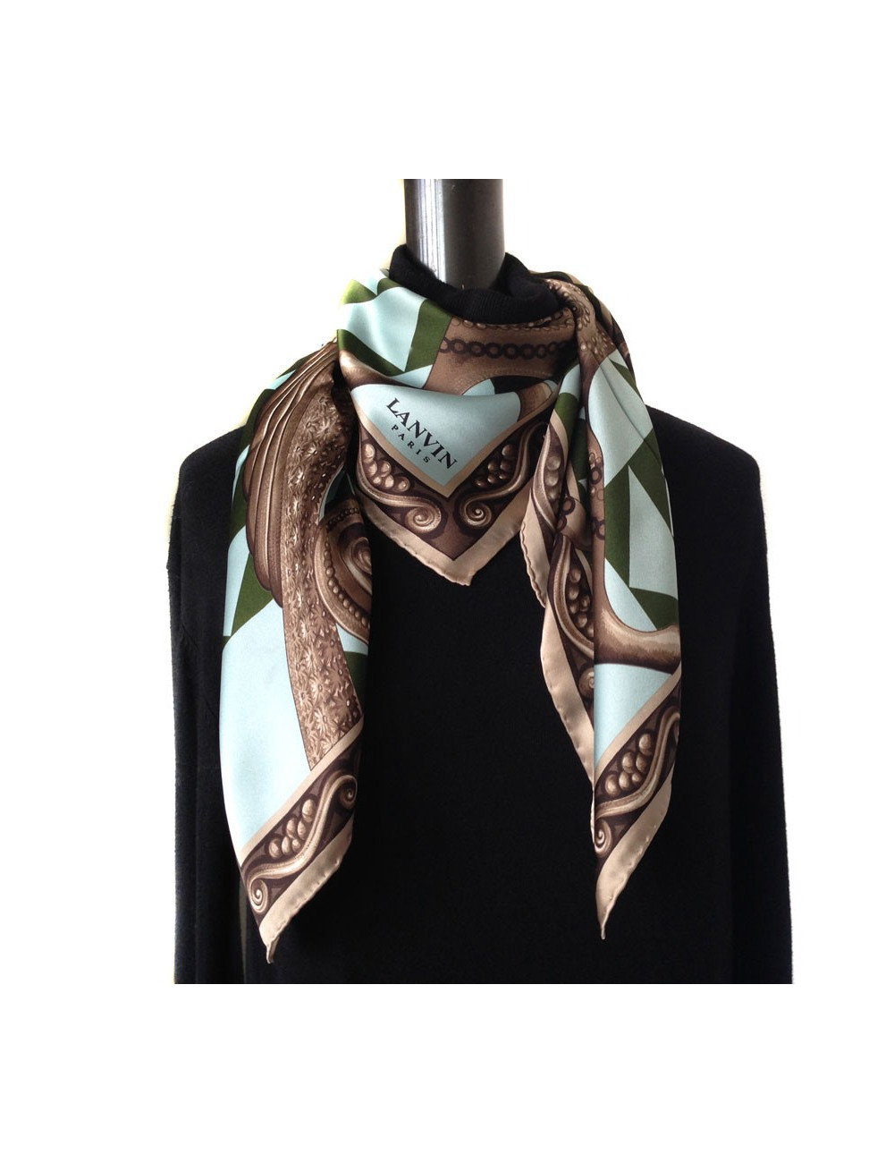 LANVIN vintage bronze and blue silk scarf