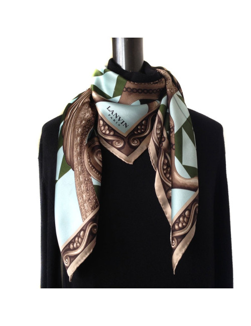 LANVIN vintage bronze and blue silk scarf