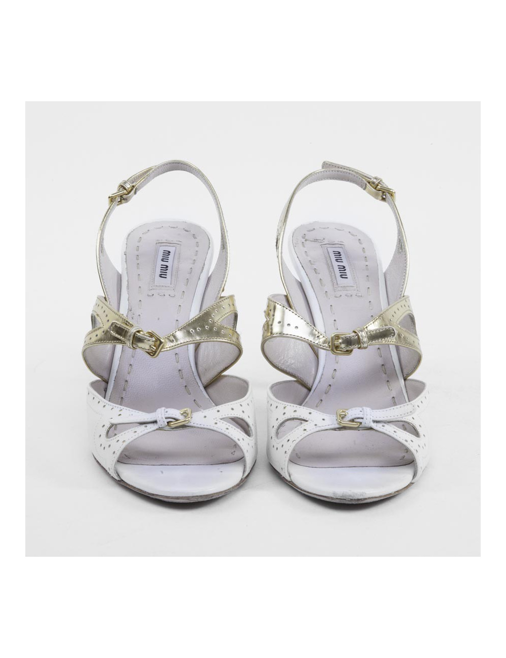 Sandales MIU MIU T 38.5 cuir perforébeige et doré