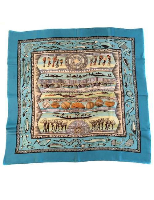 Square HERMES 'Life of the river' in blue silk