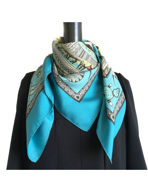 Square HERMES 'Life of the river' in blue silk