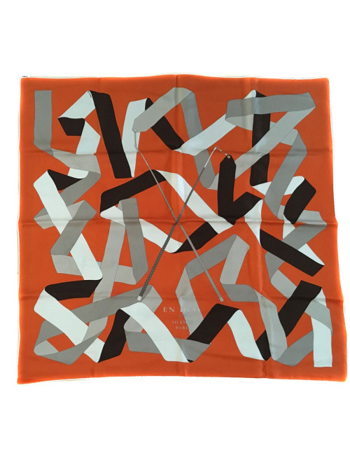 Carré HERMES "En duo" en soie orange