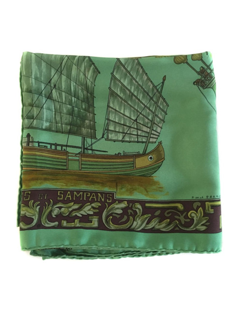 Hermès "Junks and Sampans" in green silk