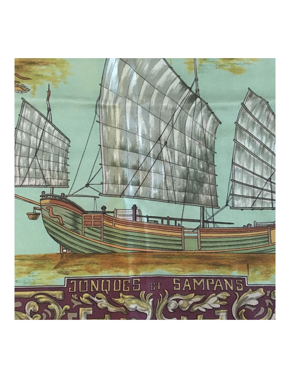 Hermès "Junks and Sampans" in green silk