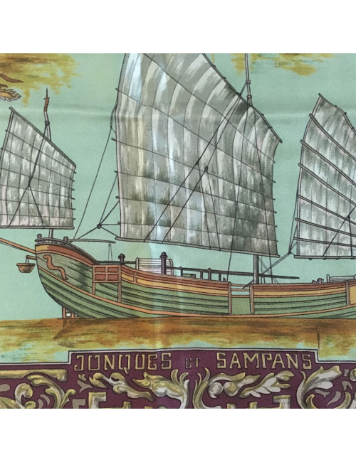 Hermès "Junks and Sampans" in green silk