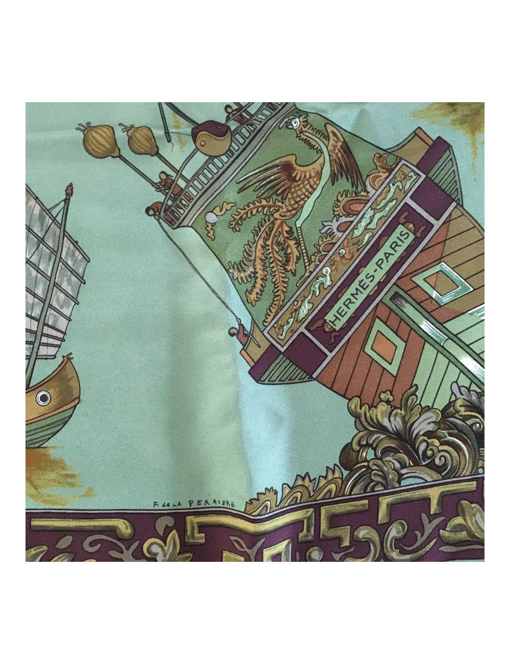 Hermès "Junks and Sampans" in green silk