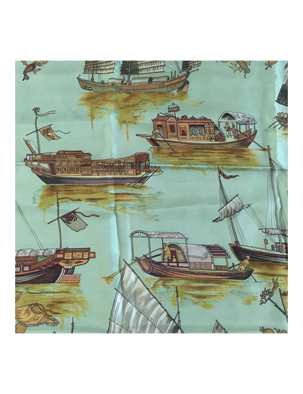 Hermès "Junks and Sampans" in green silk