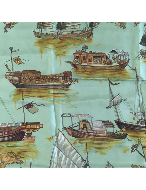 Hermès "Junks and Sampans" in green silk