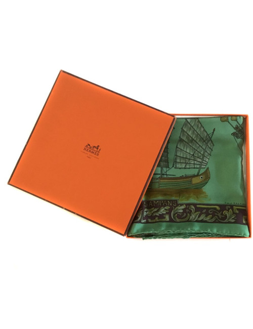 Hermès "Junks and Sampans" in green silk
