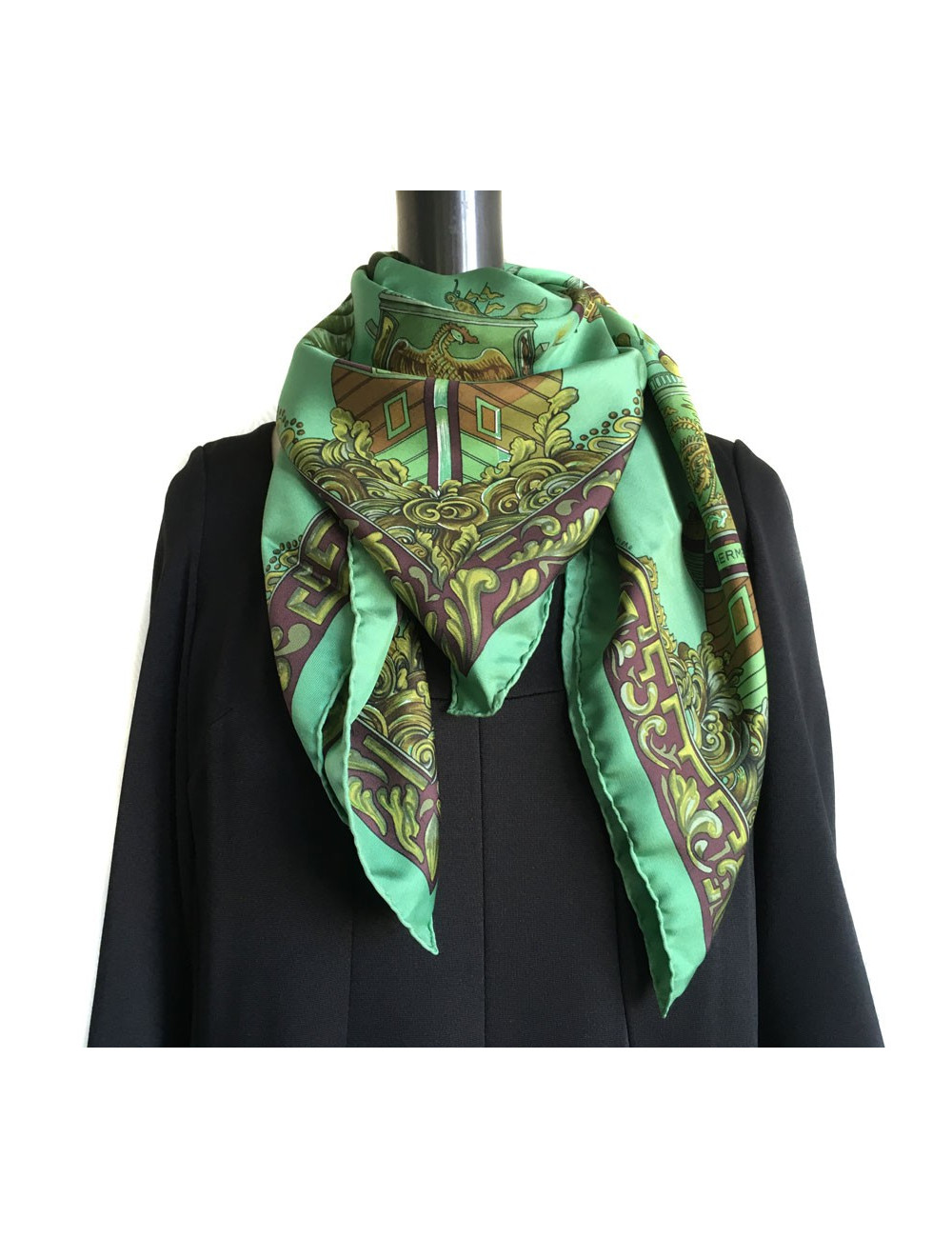 Hermès "Junks and Sampans" in green silk