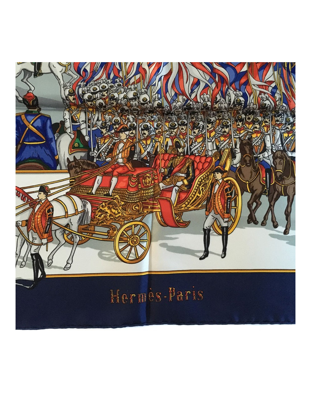 Carré HERMES "Grand cortège à Moscou" en soie bleu