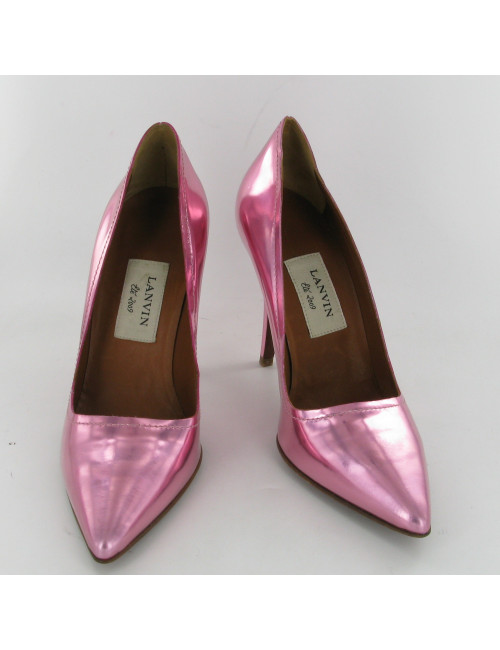 Escarpins cuir métallisé rose LANVIN