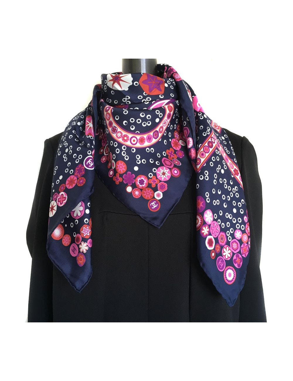 Midnight blue silk scarf CHANEL