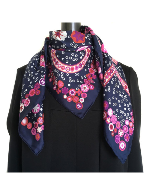 Midnight blue silk scarf CHANEL