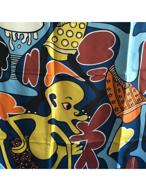 "Lilanga" HERMES square silk blue