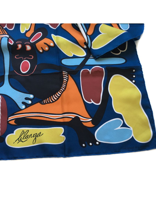 "Lilanga" HERMES square silk blue