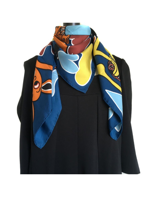 "Lilanga" HERMES square silk blue