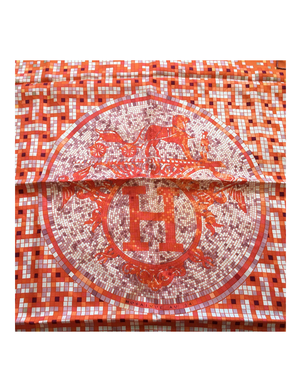 Square "Mosaic to 24" HERMES orange silk