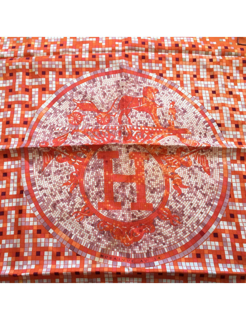 Square "Mosaic to 24" HERMES orange silk