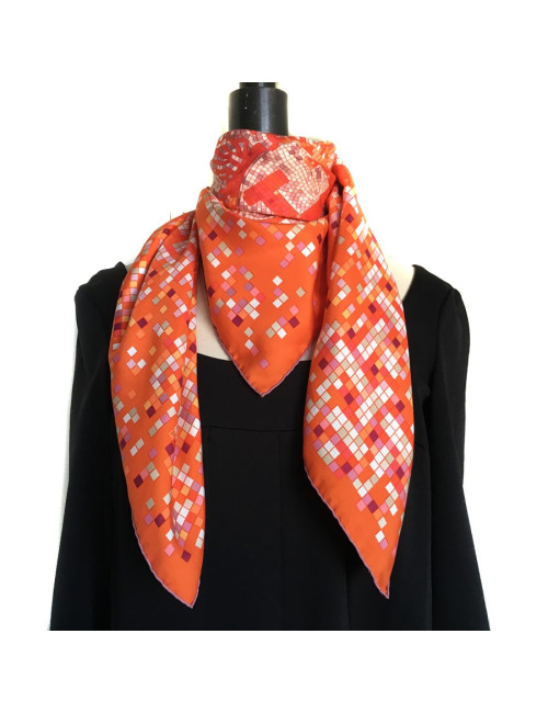 Square "Mosaic to 24" HERMES orange silk