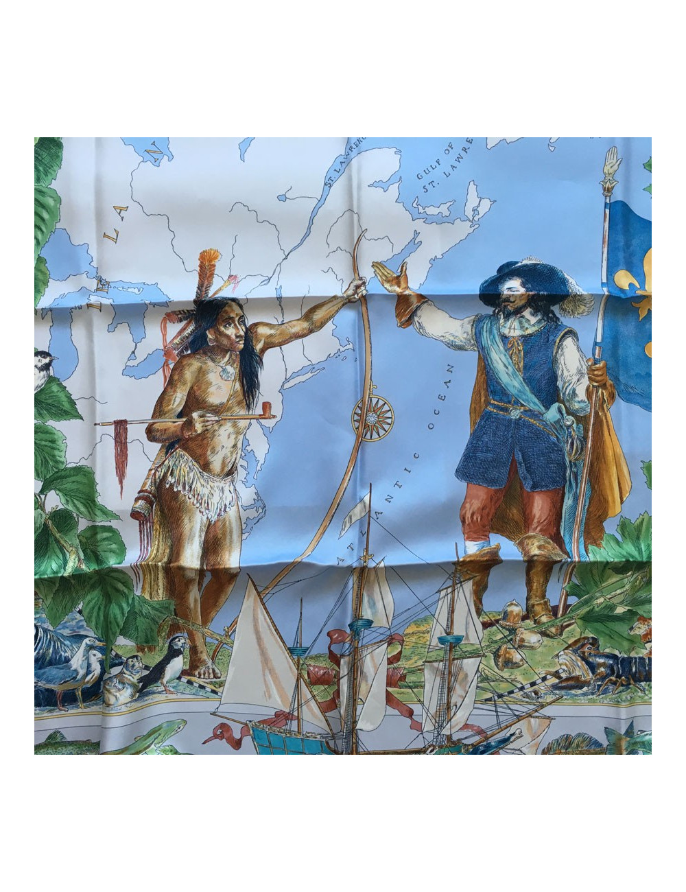 Square "Samuel Champlain, the Canada" HERMES silk sky blue