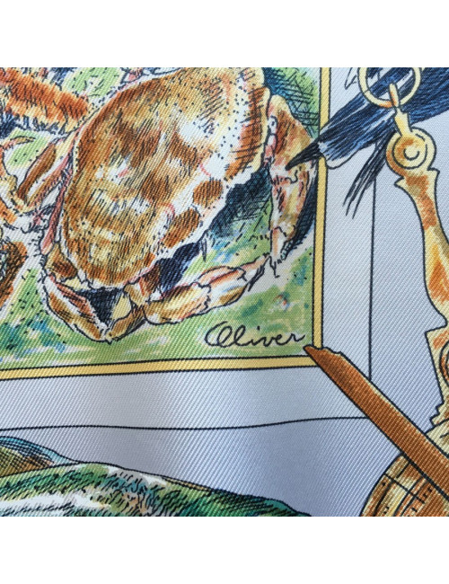 Square "Samuel Champlain, the Canada" HERMES silk sky blue