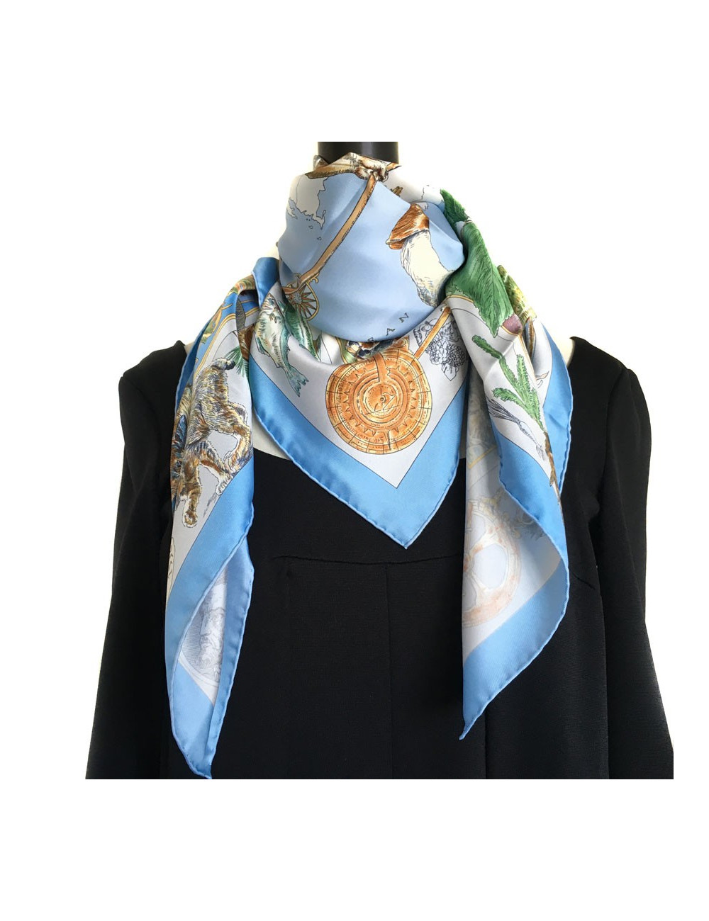 Square "Samuel Champlain, the Canada" HERMES silk sky blue