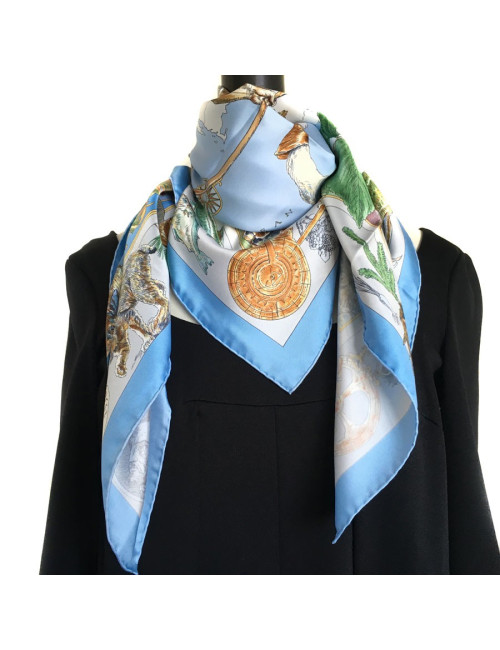 Square "Samuel Champlain, the Canada" HERMES silk sky blue