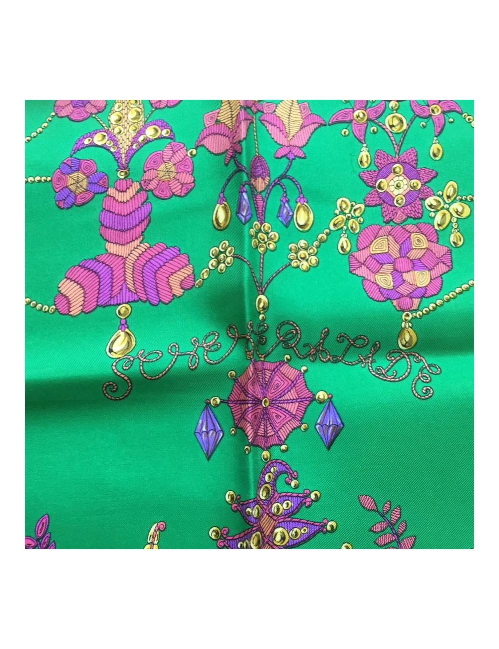 Green silk HERMES "Scheherazade" square