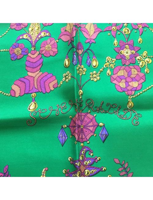 Green silk HERMES "Scheherazade" square