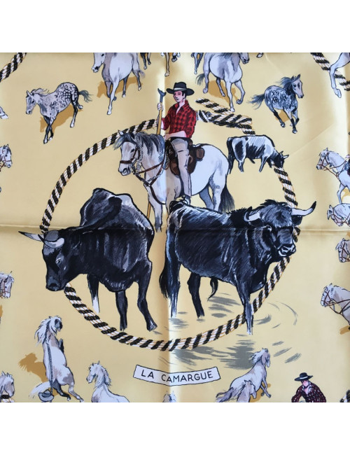 Hermès "La Camargue" in pale yellow silk