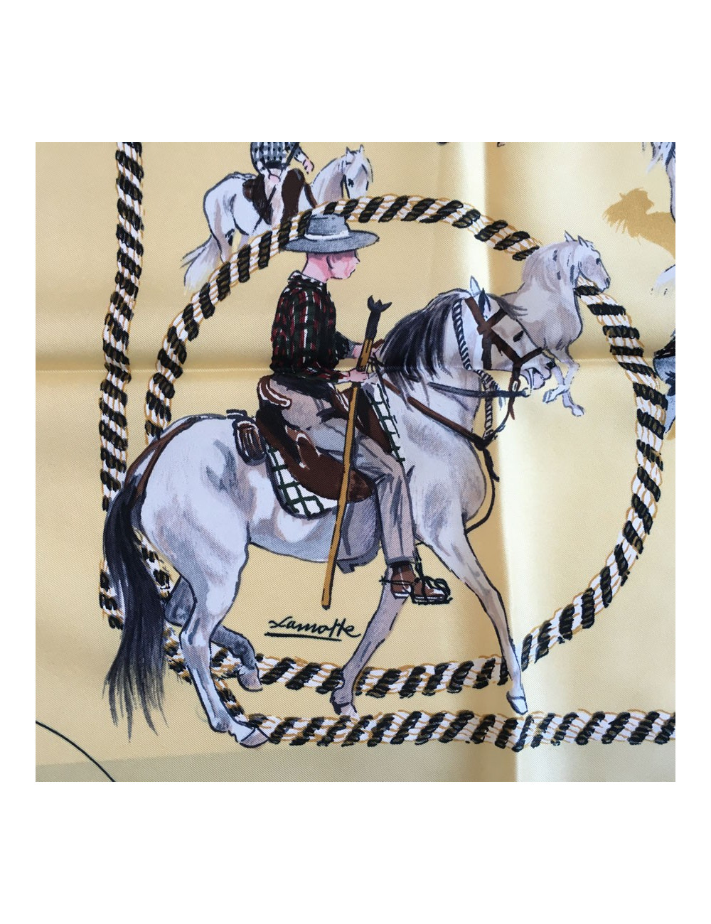 Hermès "La Camargue" in pale yellow silk