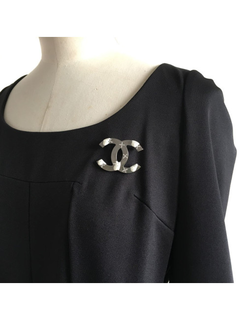 PIN CHANEL CC in rhinestone and silver metal