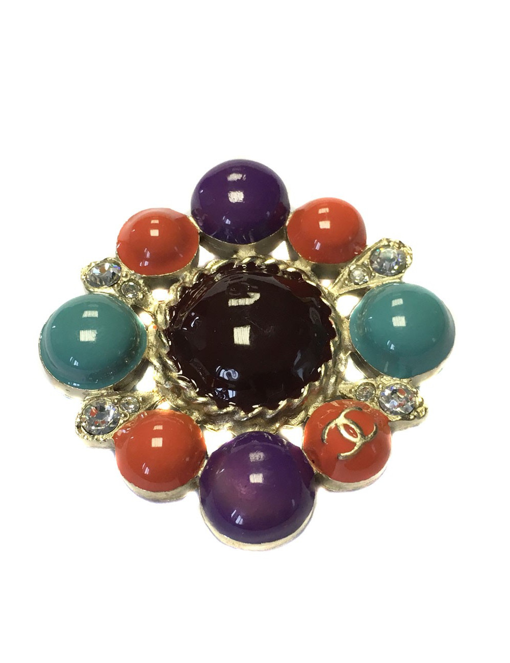 Multicolor CHANEL brooch and rhinestones