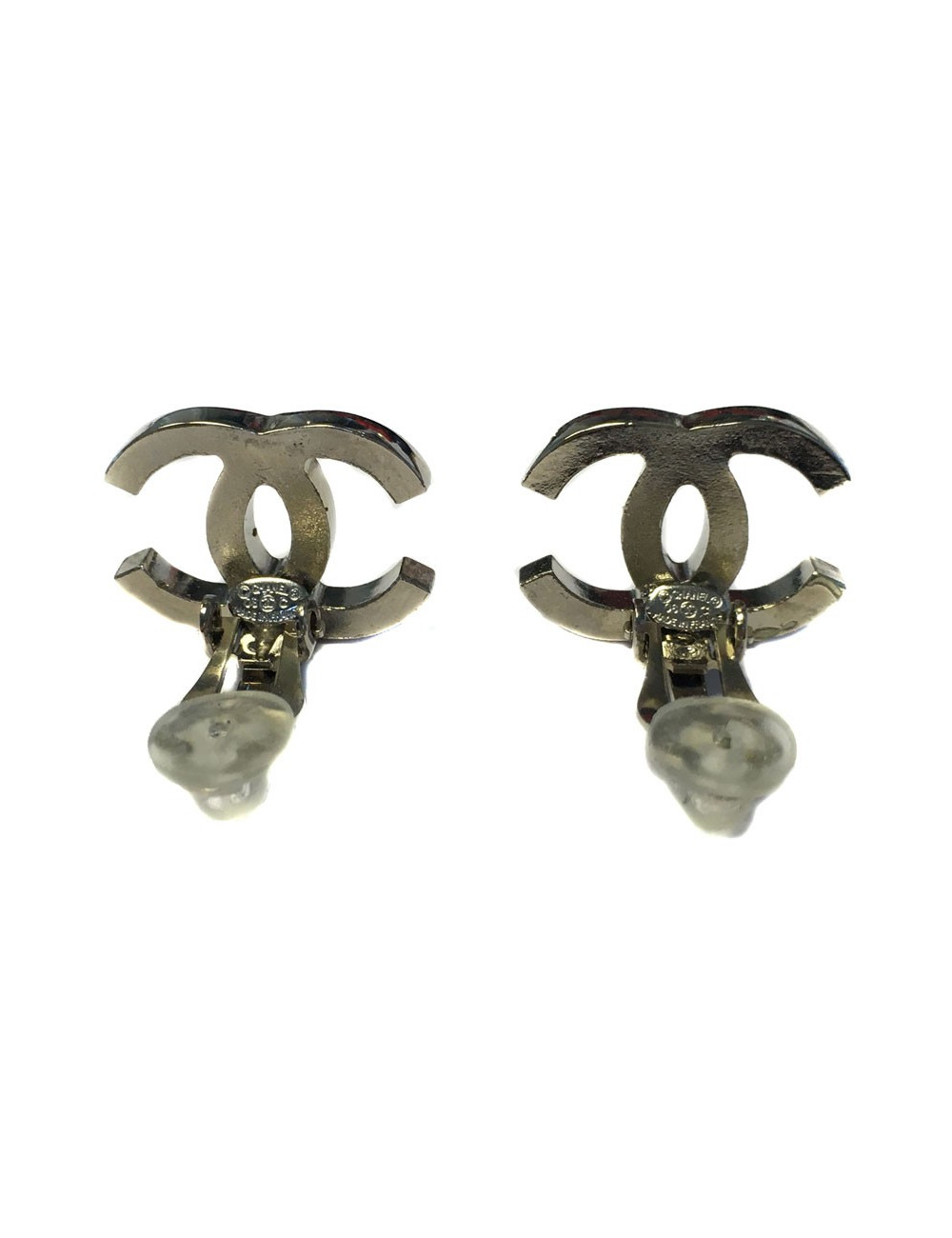 CHANEL 'CC' ear ring silver metal clips