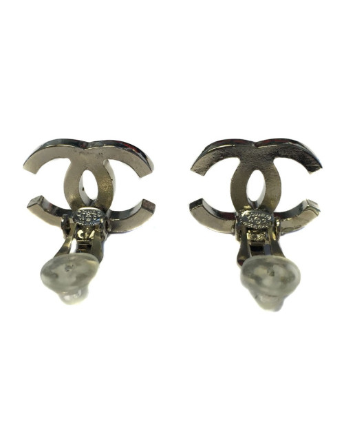 CHANEL 'CC' ear ring silver metal clips