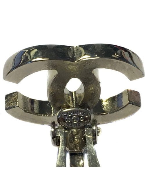 CHANEL 'CC' ear ring silver metal clips