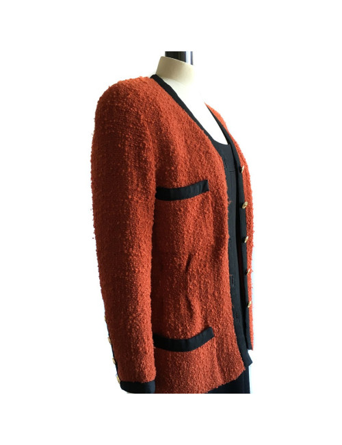 CHANEL T38 red tweed jacket