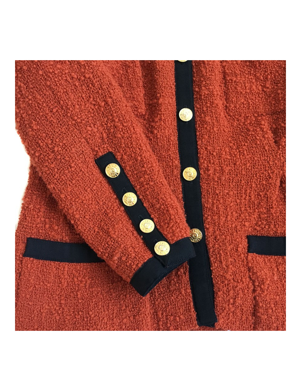 CHANEL T38 red tweed jacket