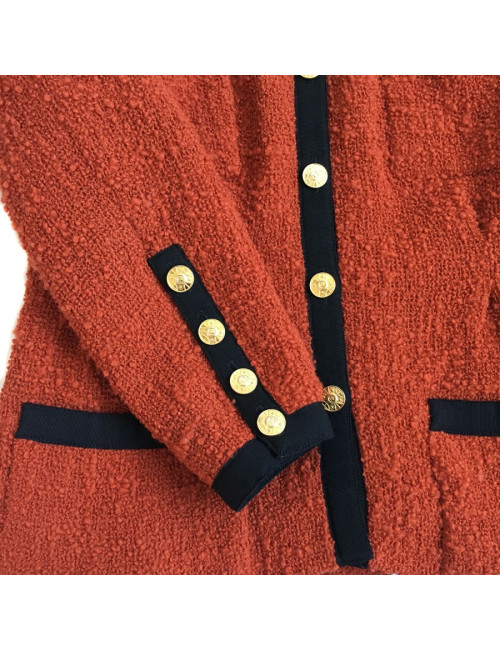 CHANEL T38 red tweed jacket
