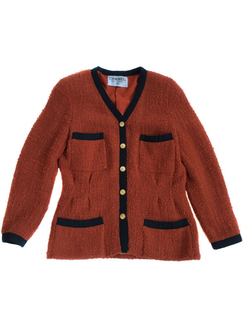 CHANEL T38 red tweed jacket