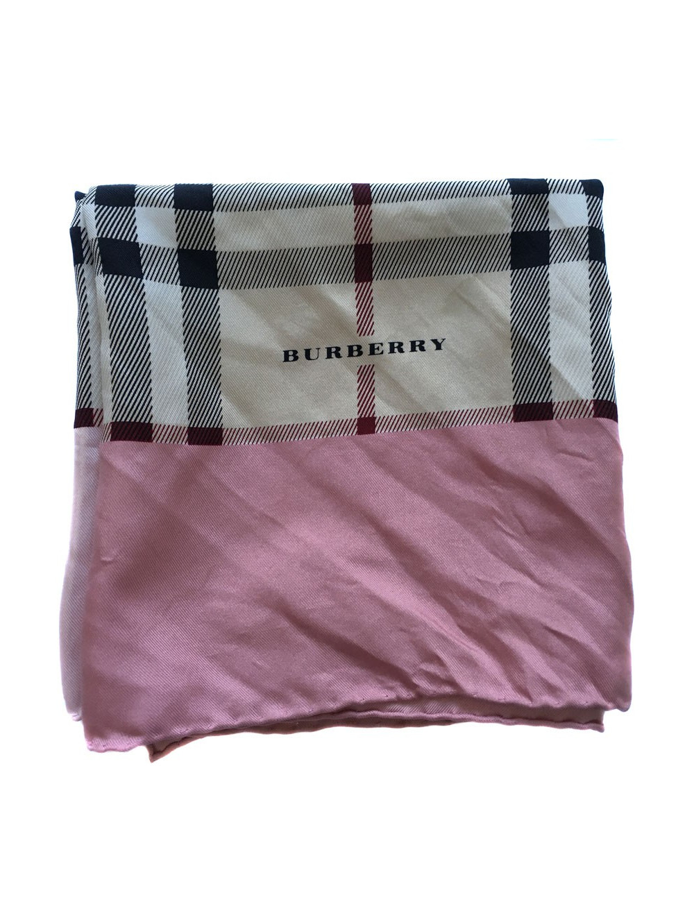 BURBERRY pattern tartan silk scarf on board rose