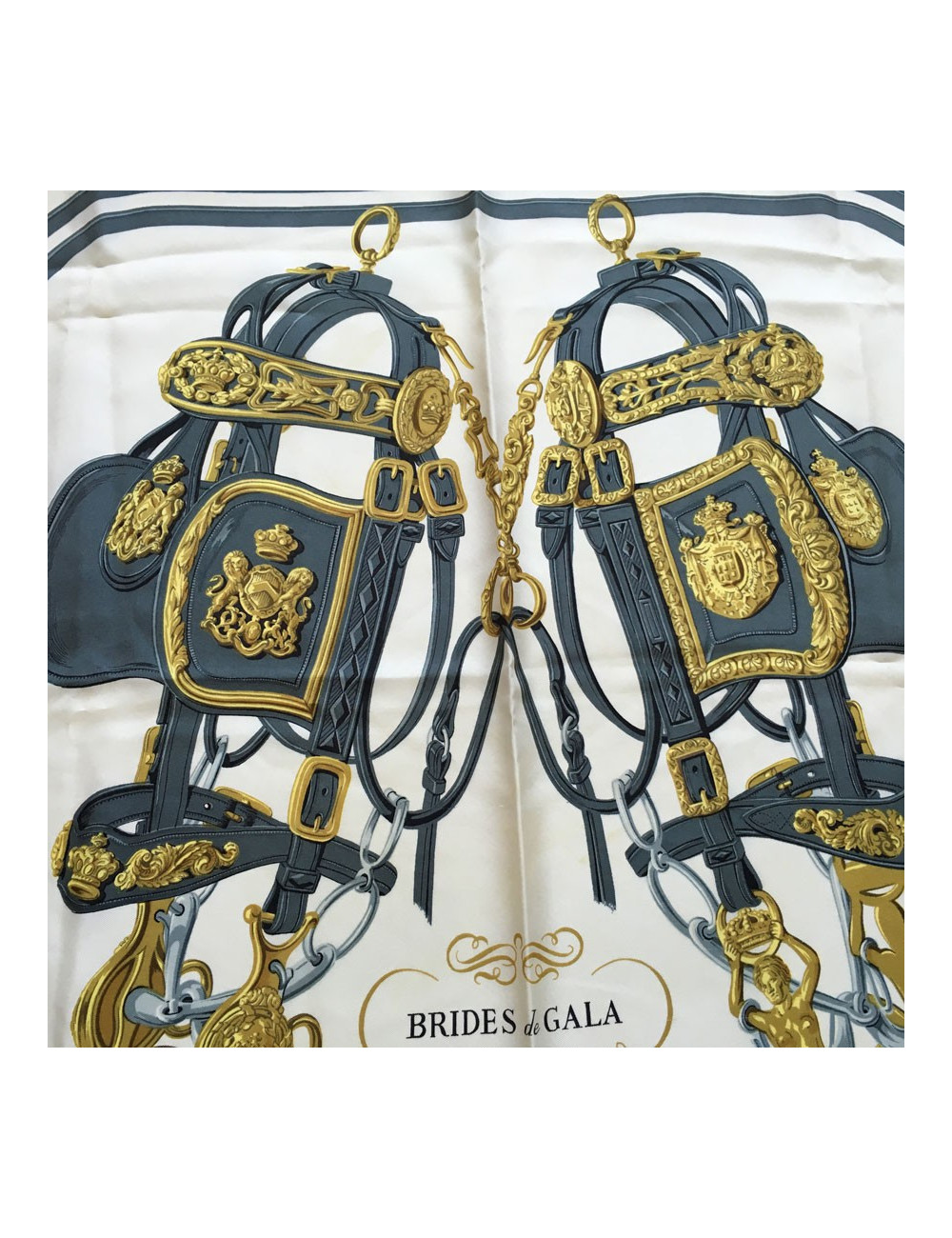 Hermès "Brides de Gala" in ivory, pink and grey silk