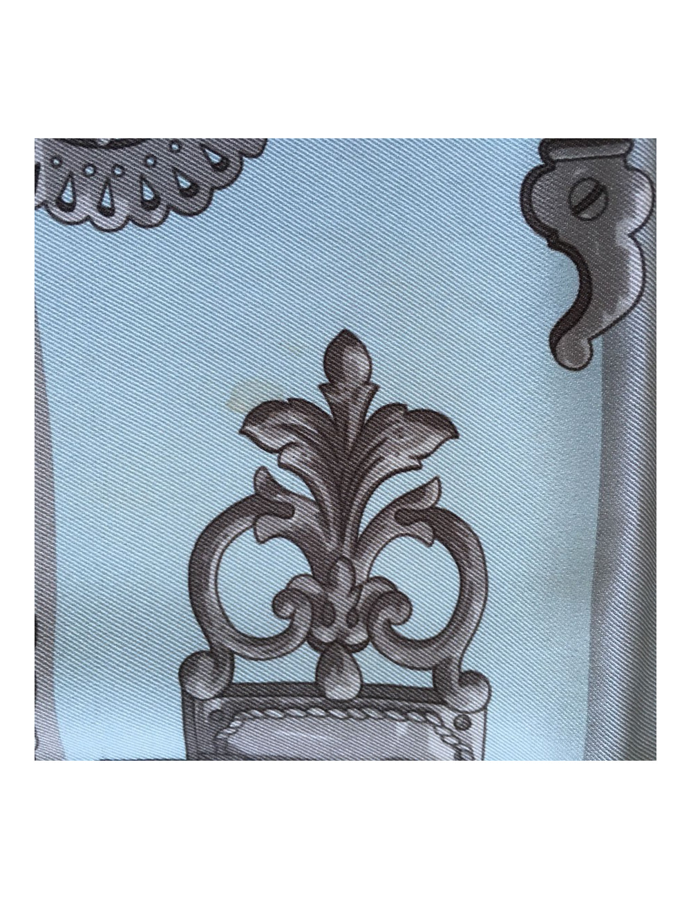 "Ironwork" HERMES square silk tow, gray and orange