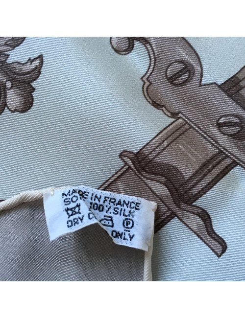 "Ironwork" HERMES square silk tow, gray and orange