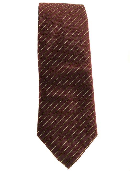 Cravate HERMES en soie et cachemire bordeaux et vert fluo