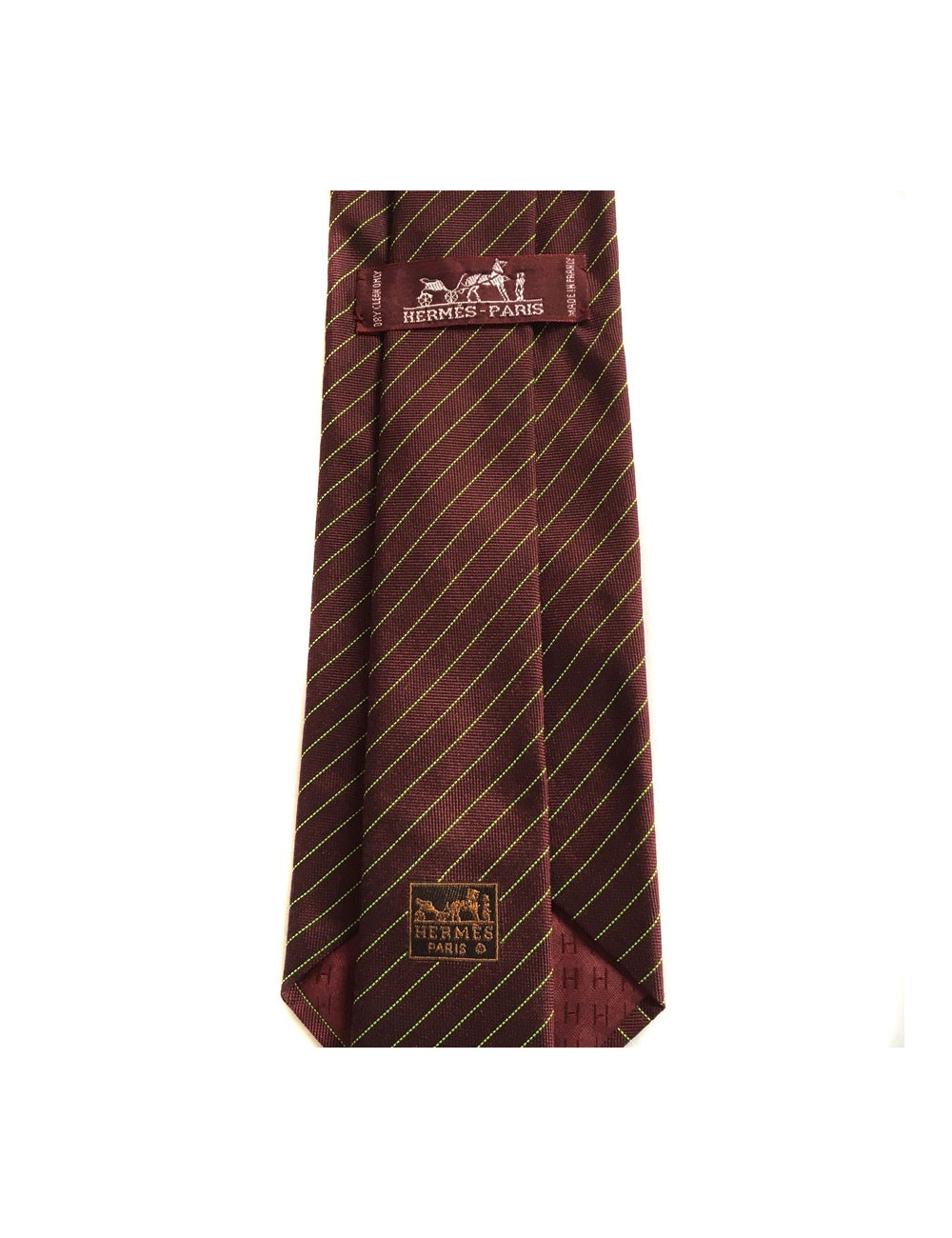 HERMÈS tie in burgundy silk and cashmere with fluo green lines