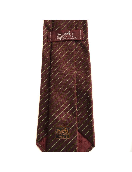 HERMÈS tie in burgundy silk and cashmere with fluo green lines