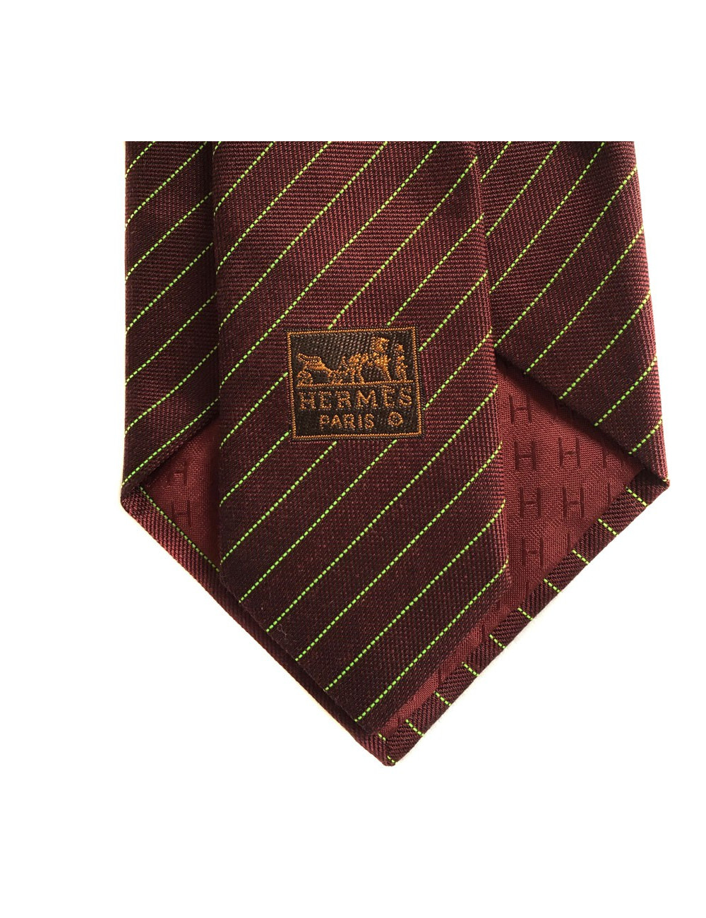 HERMÈS tie in burgundy silk and cashmere with fluo green lines